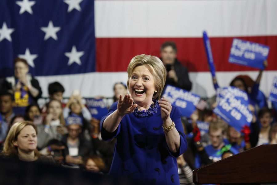 Democratic primary presidential candidate Hillary Clinton holds a rally at the Javis Center convention hall in New York on Wednesday, March 2.