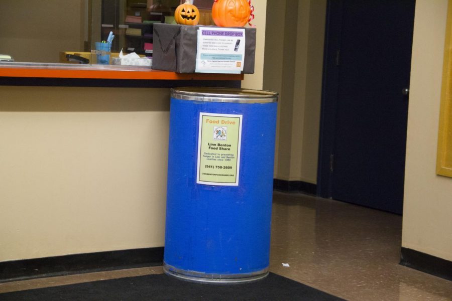 Located outside of Shepherd Hall, the drop box for the OSU Forensics Team food drive is in place until early December. Students can donate non-perishable foods, which will be given to the Linn-Benton Food Share. 