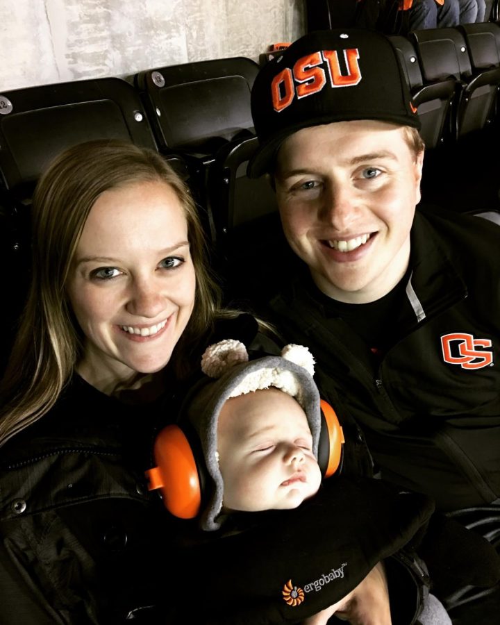 Kacey and Collin Turner with their baby Miles Turner. Kacey and Collin met at Oregon State University.