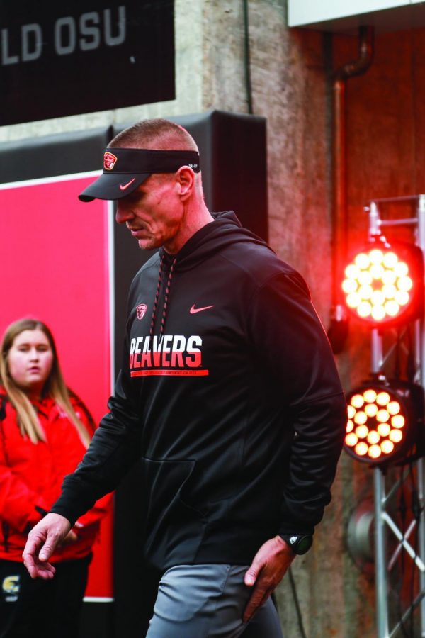 OSU Head Football Coach Gary Andersen enters Reser stadium on Nov. 26. This is Andersens second year at OSU and he just won his first Civil War game defeating in state rival Oregon 34 to 24.