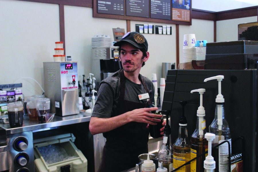 Jonathan Gonzalez makes a drink for a customer at Peet’s Coffee and Tea on OSU’s campus. Peet’s Coffee and Tea refers to employees as ‘Peetniks.’