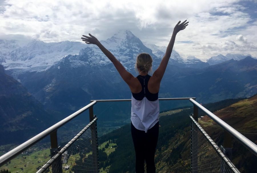 OSU fourth-year Sara Heitzhausen stands in front of the Swiss Alps. Heitzhausen spent fall term 2017 studying abroad in Cork, Ireland through the IE3 Global Program. 