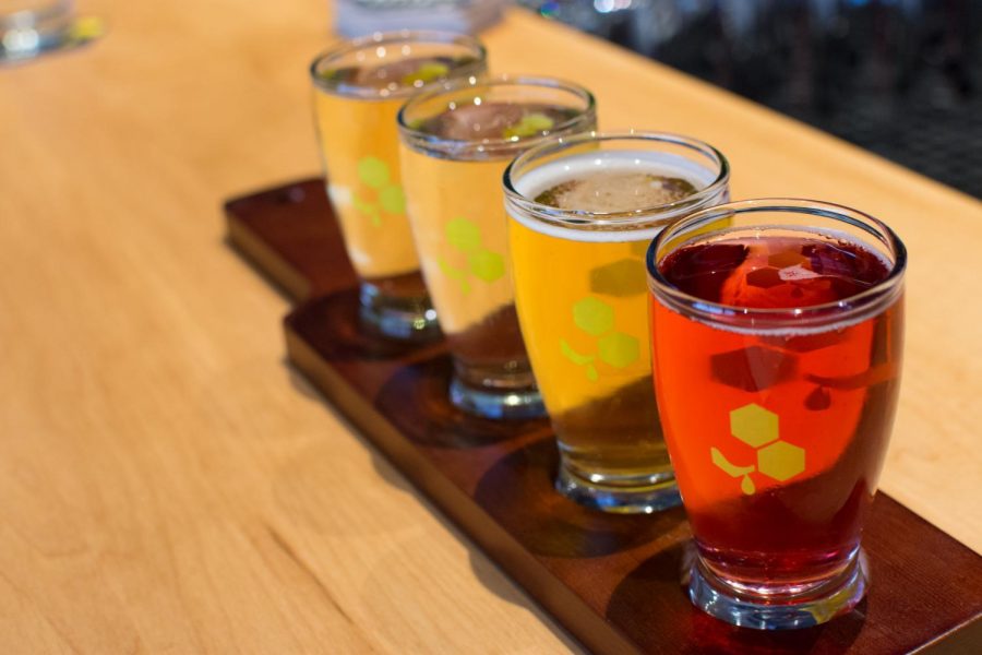 A tasting flight of four Nectar Creek meads. Nectar Creek recently moved to a new 7,500 square-foot space in Philomath.