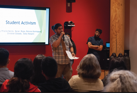 Bryan Rojas talks about his experiences in education and activism throughout his college career in the Native American Longhouse, May 15 2018.