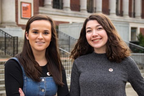 ASOSU President, Rachel Josephson (left), and Kylie Boenisch, vice president of ASOSU (right),  stand together in front of the Memorial Union.