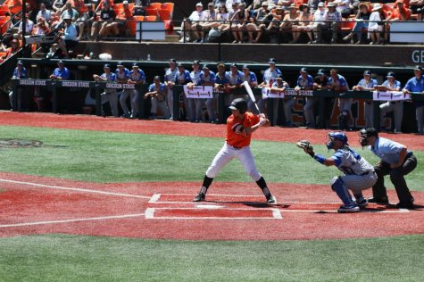 OSU Baseball junior infielder/outfielder Tyler Malone takes the plate in the NCAA Regionals in June 2019 at Goss Stadium. 