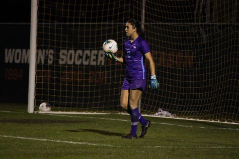 OSU sophomore goalkeeper Bridgette Skiba defends a goal versus Stanford on Oct. 10 in Corvallis. 