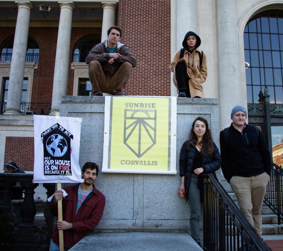 Students Willem Klajbor, Rachel Aber, John Stepanek, Garrett Fleetwood and Jessica Thompson protest outside the MU on Nov. 22. 