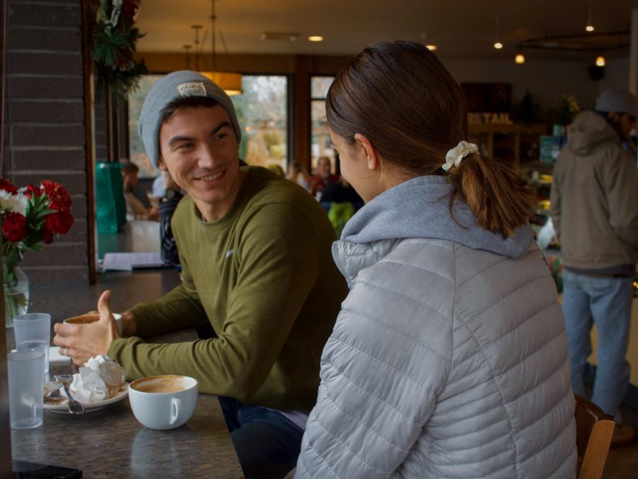 Noah Miller and Paraskevi Markopoulos enjoy an early morning coffee at Coffee Culture.