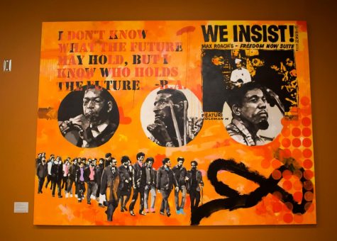 A painting by Jeremy Okai Davis “Predicting a Movement” is hung in the Black Cultural Center which will be putting on events throughout February in honor of Black History Month.