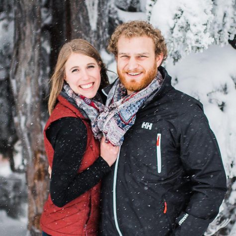Katelyn Ohlrich and Brian Engdahl pose during family photos at Mount Hood in Oregon. Their wedding is set for August 2021.