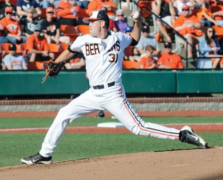 Former OSU Baseball pitcher Matt Boyd delivers a pitch to the plate against California on May 3, 2013. Boyd was selected to the PAC-12 First Team.