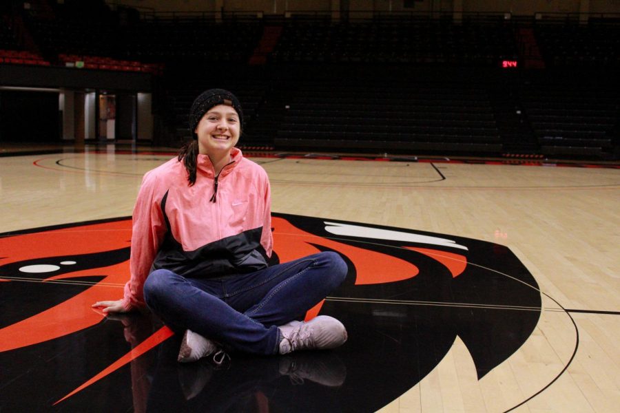 OSU+Womens+Basketball+senior+guard+Mikayla+Pivec+looks+on+in+Gill+Coliseum.%C2%A0