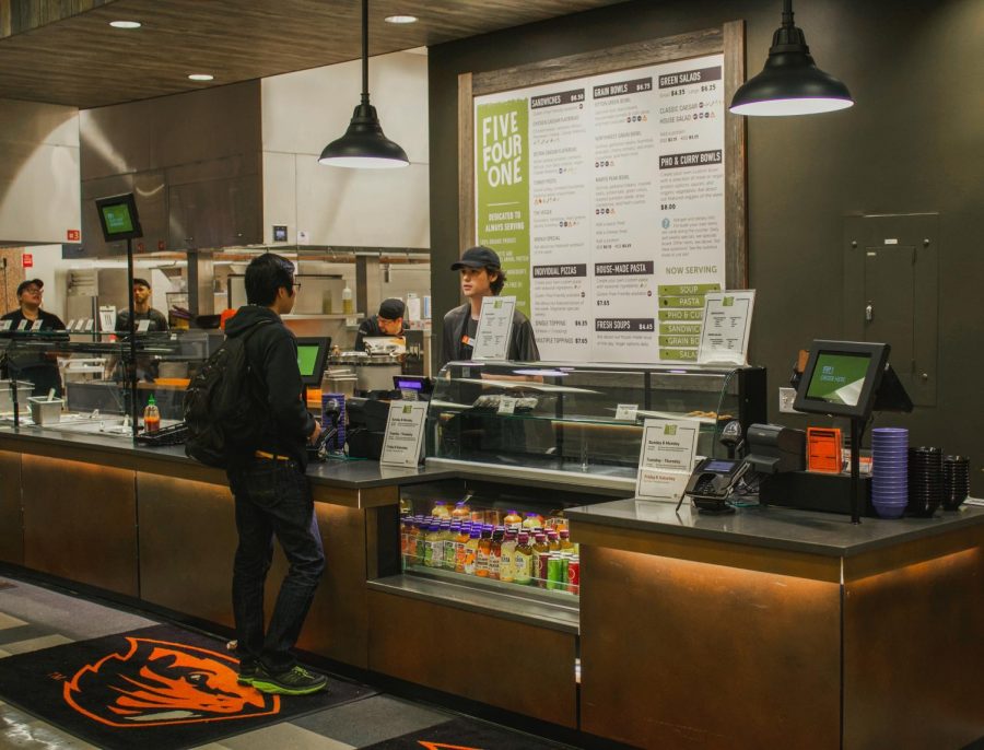 Freshman Jacob Yen orders at Five Four One at McNary, one of the dining halls on campus that offers a variety of restaurants.