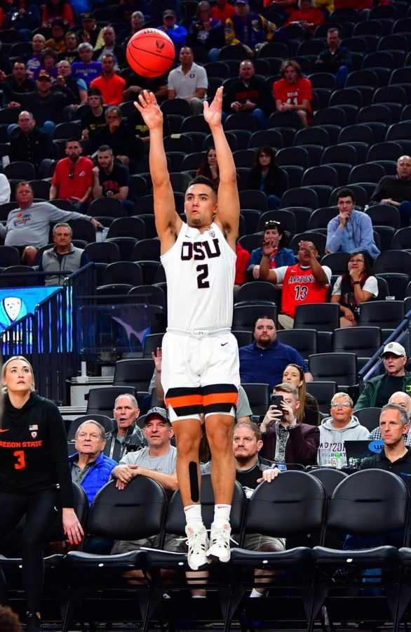 OSU+Mens+Basketball+true+freshman+Jarod+Lucas+goes+up+for+the+three-point+shot+that+clenched+the+Beavers+victory+over+the+Utah+Utes+in+the+first+round+of+the+PAC-12+tournament+on+March+11%2C+2020.%C2%A0