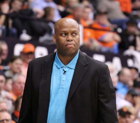 In this file photo from 2014, Oregon State head coach Craig Robinson patrols the sideline in a February game against Washington State at Gill Coliseum. Robinson is now the Executive Director of the National Association of Basketball Coaches.