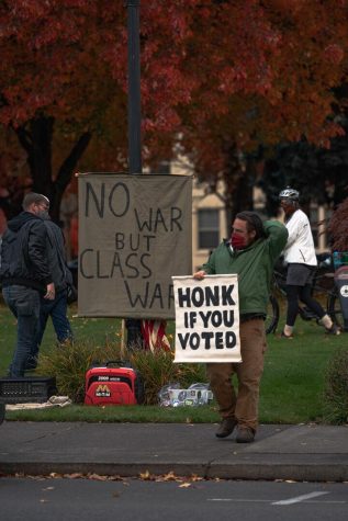 Members of the Corvallis community gather for the Count Every Vote rally on Nov. 4 at the Benton County Courthouse. As the election continues, protestors express their concerns.