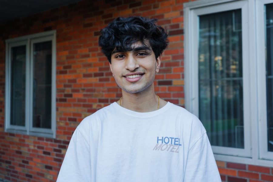 First-year Honors College student Shrey Sharma outside of his dorm, West Hall, on the Oregon State University campus in Corvallis, Ore. Connecting with faculty and other students has proven difficult during a virtual first year of college.