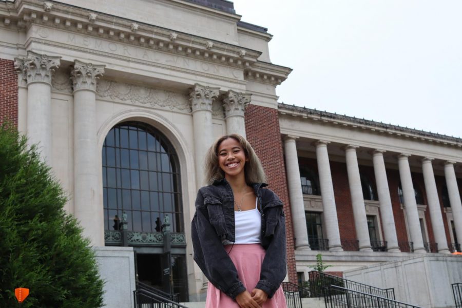 Maija Linh Teona Pham, OSU PERIOD club president in front of the Memorial Union.