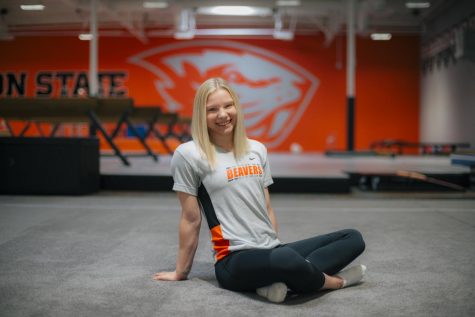 2020 Olympic gold medalist, Jade Carey, hosted a media event at the new OSU gymnastics practice facility on Sept. 10. Carey is beginning her freshman year as a Kinesiology major and looks forward to continuing her gymnastics career as a Beaver. 