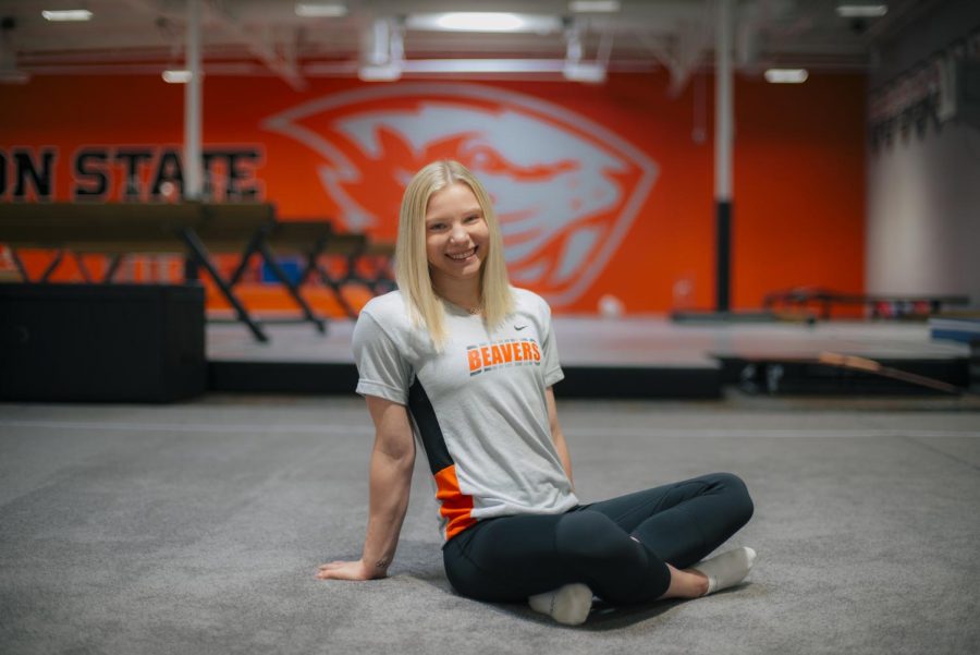 2020+Olympic+gold+medalist%2C+Jade+Carey%2C+hosted+a+media+event+at+the+new+OSU+gymnastics+practice+facility+on+Sept.+10.+Carey+is+beginning+her+freshman+year+as+a+Kinesiology+major+and+looks+forward+to+continuing+her+gymnastics+career+as+a+Beaver.+