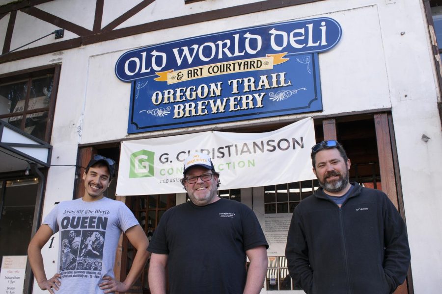 Old World Deli staff, from the left, Jeremy Gallup, Waylon Pickett and J.D. Monroe share their excitement regarding the reopening and renovations of the Old World Deli on Oct.15. Along with featuring new menu items, the renovated Corvallis, Ore. staple will have an expanded brewery and an upgraded performance stage.