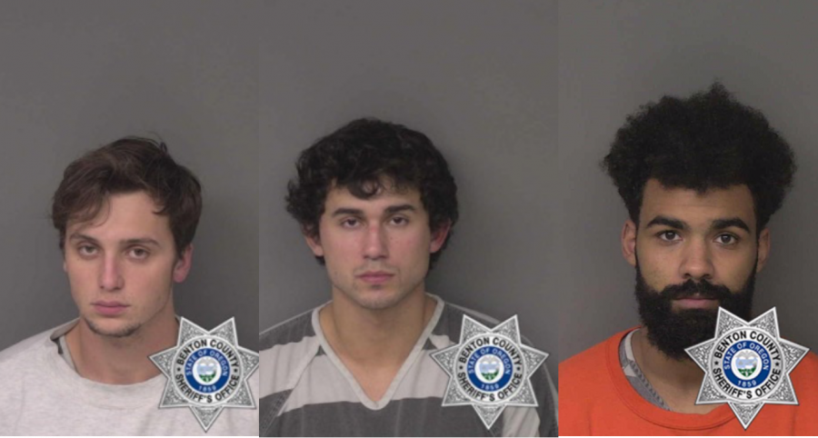 Dylan Guido, 21, (left) arrested on the charges of bias crime in the first degree and assault in the third degree. Riley Westbrooks, 21, (middle) arrested on the same charges, and are both being held at the Benton County Jail. Kyle Rackley, (left) was arrested on charges of assault in the third degree. All three suspects have posted bail. 