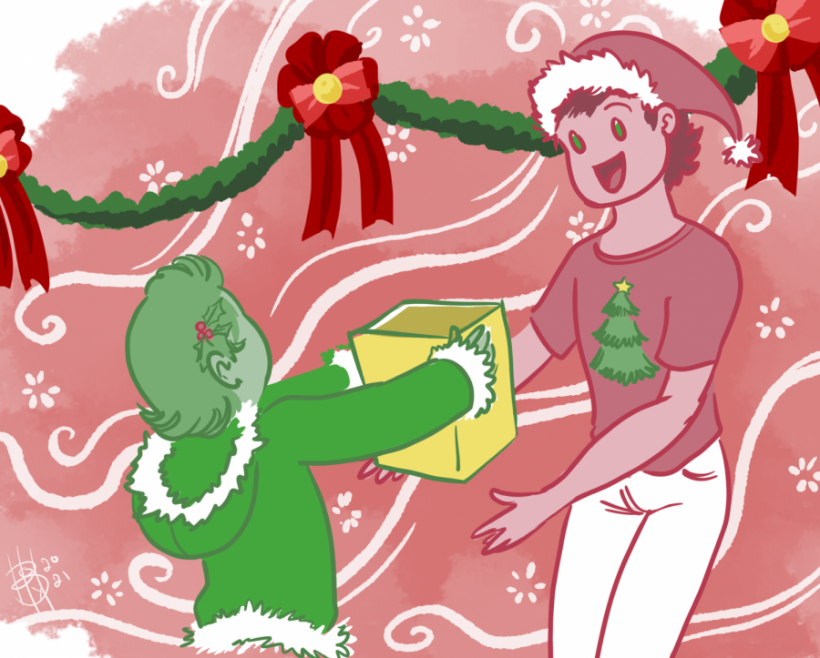 An illustration of someone giving a gift to another during the holiday season. Local Corvallis, Ore. nonprofits say they appreciate community gifts anytime of year, including around the holidays. 