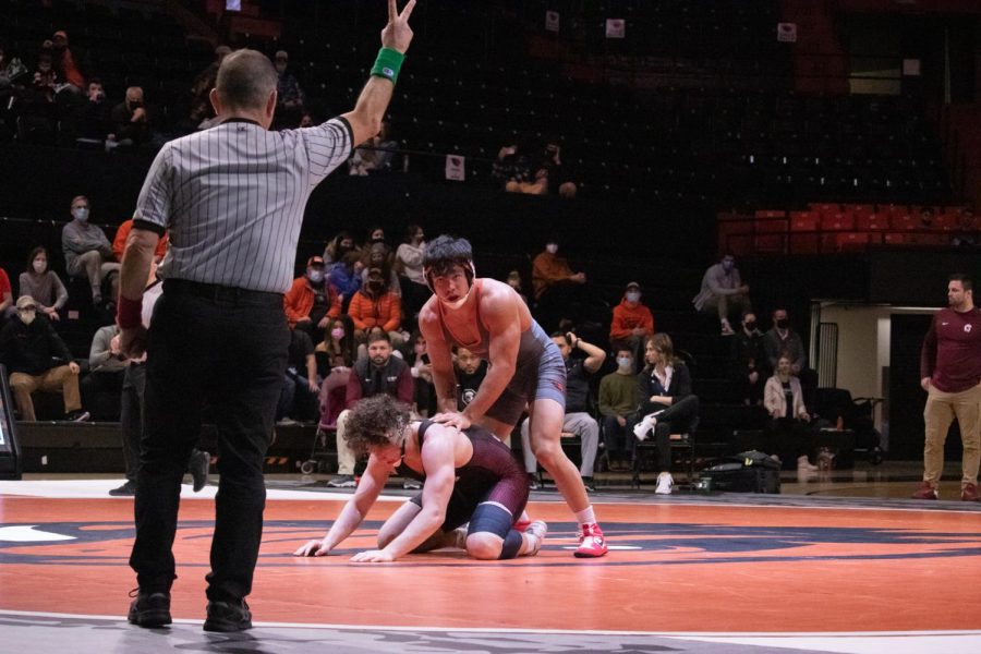 A photo gallery from the 2021-22 OSU wrestling season. Trey Munoz takedown an opponent from Little Rock for two points and took part in todays match against Arizona State University.