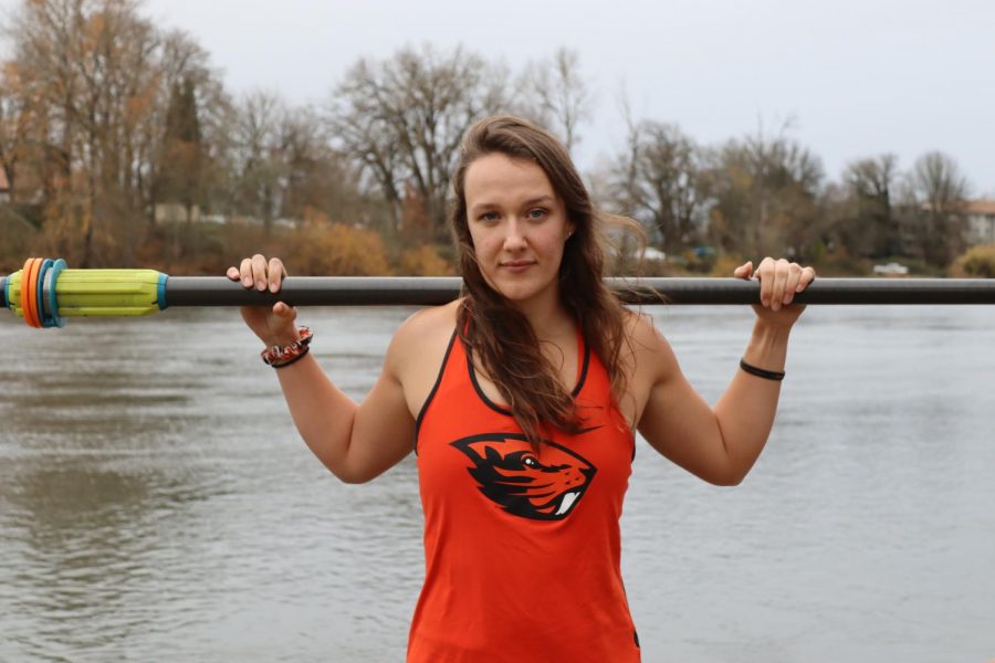 U23 United State 8-seat Rowing gold medal winner Sierra Bishop can be seen at the Oregon State Boat house in Corvallis, Ore. on Dec. 4, 2021. With her first global gold medal under her belt, Sierra
has her eyes set on the 2024 Olympics in Paris, France.