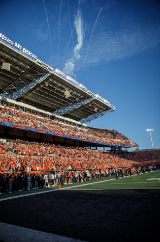 Fans seen here cheering on the Oregon State Beavers inside Reser Stadium when they faced off against the Univeristy of Washington Huskies in Corvallis on Oct. 2, 2021. The Beavers went 6-0
at home during the 2020-21 football season and became bowl eligible for the first time since 2013
