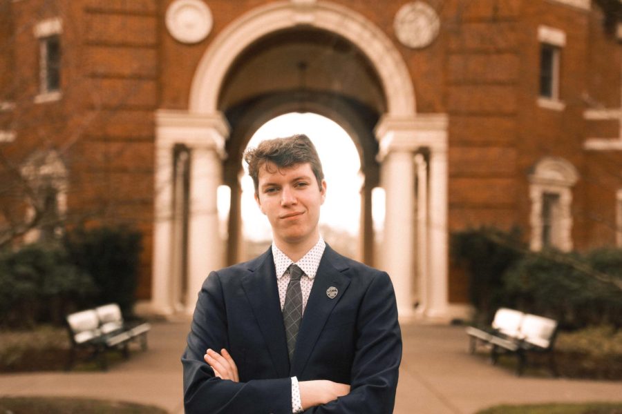 ASOSU+Presidential+candidate+Matteo+Paola+stands+in+front+of+Weatherford+Hall+on+Jan.+21.+Paola+and+his+running+mate%2C+Sierra+Young%2C+want+to+change+the+ASOSU+constitution+and+ensure+that+student+fees+are+distributed+to+student+services.