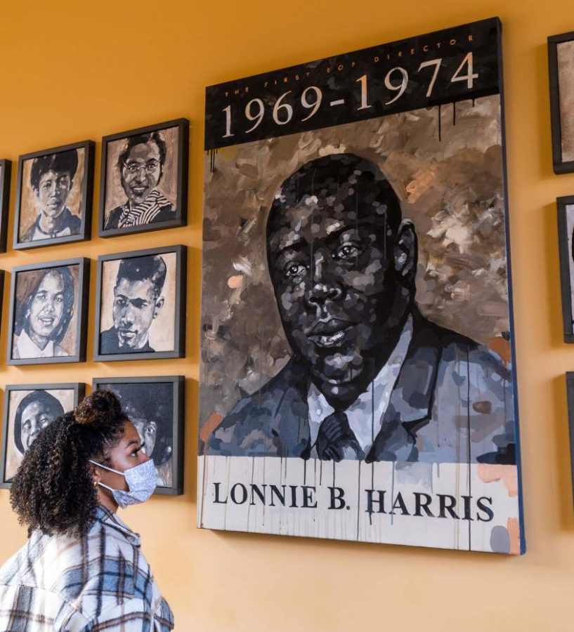 Second-year public health major Sydney Griswold basks in the history of Black excellence icons in the Lonnie B. Harris Black Cultural Center on Jan. 10. According to Griswold, Black history shouldn’t be limited only to the month of February. 