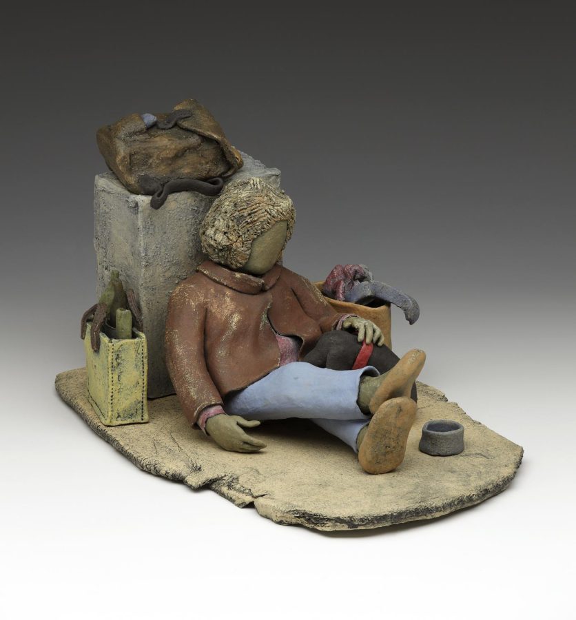 A ceramic piece created by Ginny Gibson as part of her “Home Is Where Her Stuff Is” project. Admission to the exhibit, where Gibson’s work is featured, is free and open to the public until March 18. 