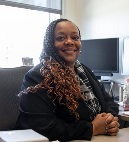 Portrait of Erika McCalpine, the Executive Director of Strategic Diversity Initiatives and Director of the Diversity, Equity and Inclusion Laboratory, in her office at the OSU-Cascades campus in Bend, Ore. McCalpine is the first person from OSU-Cascades elected to lead the faculty senate and started her presidency in 2022. 