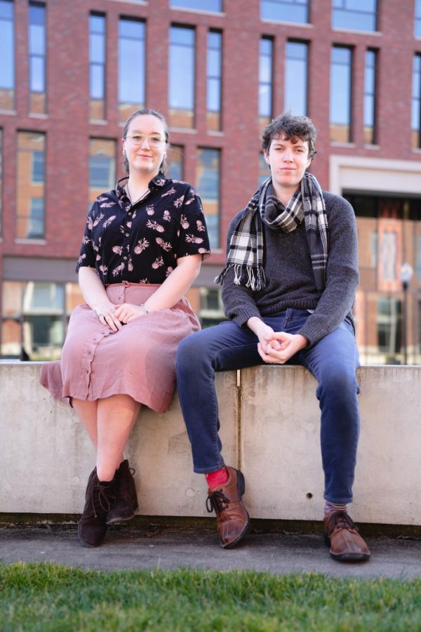 The Associated Students of Oregon State University vice presidentelect Sierra Young (left) and president-elect Matteo Paola outside 
Austin Hall on Feb. 24. Paola and Young won the election by 223 votes