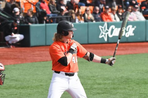 Sophomore Infielder, Garret Forrester, takes his batting stance against the Stanford Cardinal on April 3 inside of Goss Stadium. Forrester has  been hitting at an .277 average for this 2022 season. 