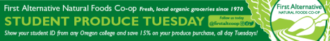 First Alternative features Student Produce Tuesday - 15% off produce