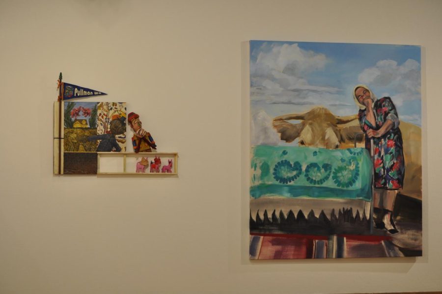 A piece by Tim Timmerman (left) and a piece by Tatyana Ostapenko at the Corvallis Arts Center 