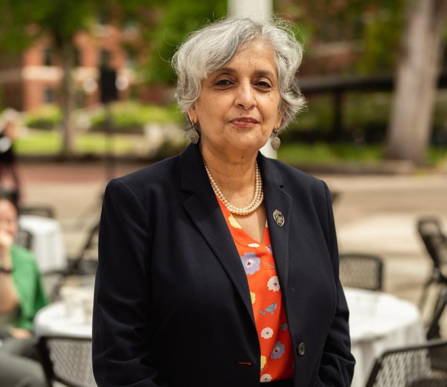 Jayathi Murthy pictured in the Student Experience Center Plaza on June 7 during a reception for her being selected to be Oregon State University's 16th president. Murthy was unanimously elected by the OSU Board of Trustees on June 7, and will begin this position on Sept. 9. 