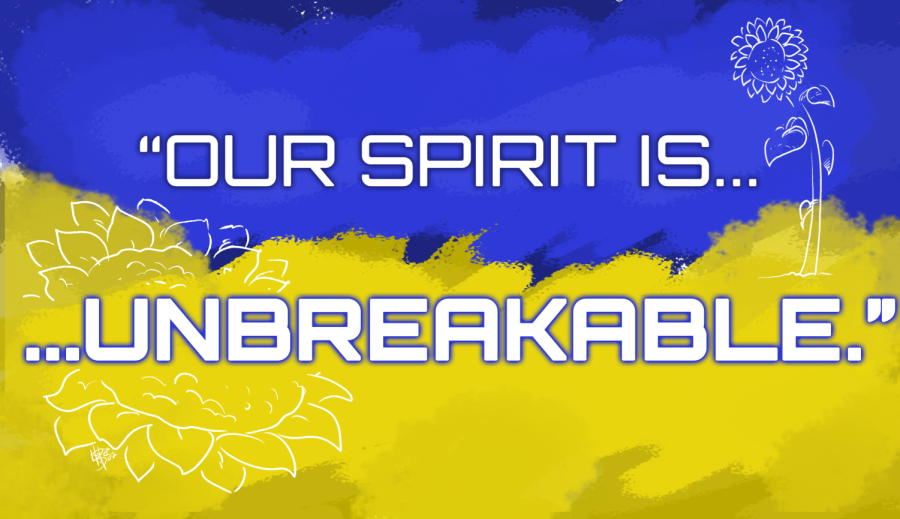 This+shows+an+illustration+of+the+blue+and+yellow+Ukranian+flag+with+text+reading+Our+spirit+is+unbreakable.
