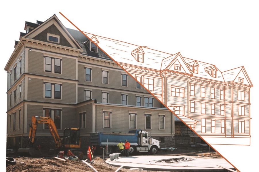 Fairbanks Hall, located near the corner of Jefferson Way and 24th Street, is currently undergoing renovations with construction expected to be completed by August 2022.