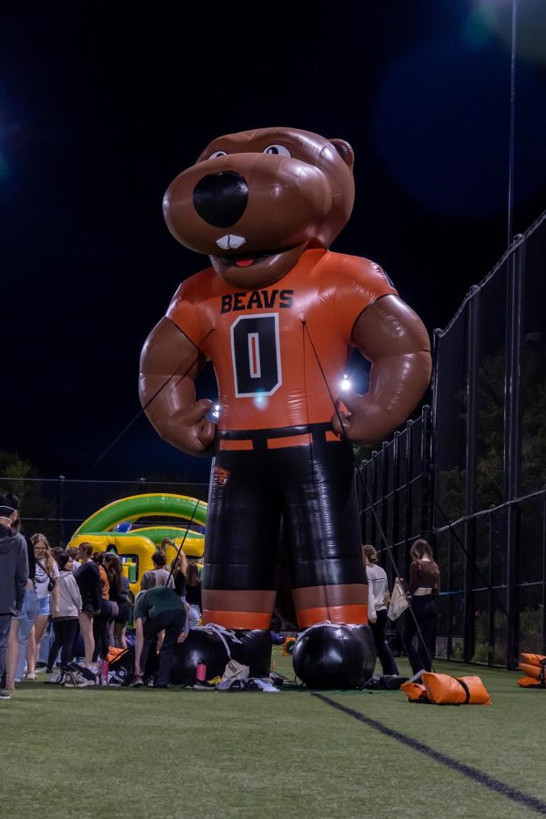 A giant blowup of Benny the Beaver stood over students at Student Legacy Park on Friday, Sept. 23.The event was held as a celebration of the end of summer and an introduction to the academic year.