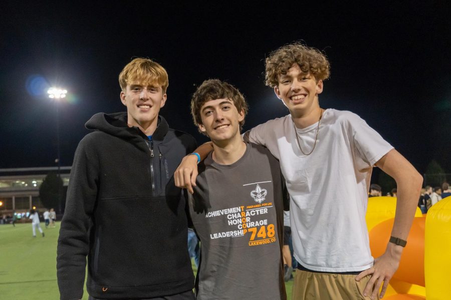 Joshua Rhoads (left), Walker Odell (middle), and Sebastian Hattenbach, pose for a photo after playing
bubble soccer at the Great Bouncing Beaver Bash at Student Legacy Park on Friday, Sept. 23. All three of them are freshman who arrived to Oregon State University less than a week ago.