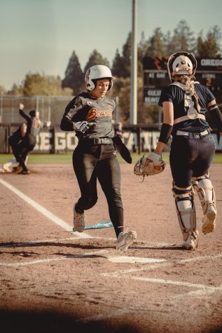 Jade Soto scores from Third against Clackamas on Friday, October 14 at Kelly Field in Corvallis Oregon. No score was kept in this scrimmage.