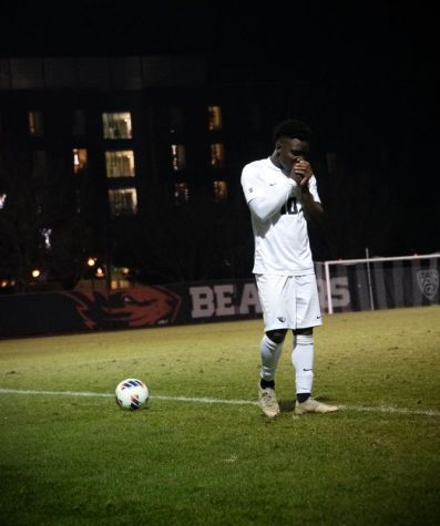 Mouhometh Thiam stands in Paul Lorenz Field on Sunday. Mouhometh Thiam, a junior at OSU, specializes as a midfielder.