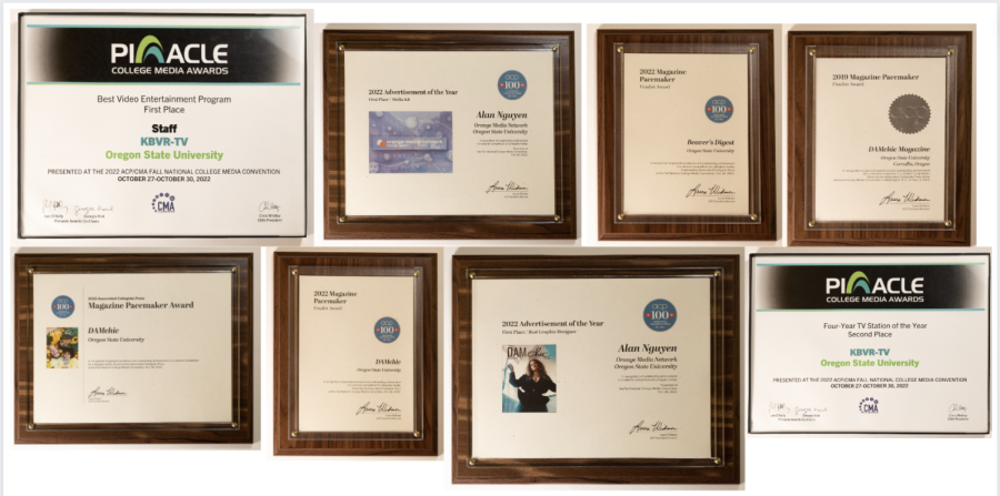 ACP Pacemaker and CMA Pinnicle awards given to various publication of OMN such as Beavers Digest, Dam Chic and multiple individuals for their work that was created and published throughout
the 2021-2022 academic year.