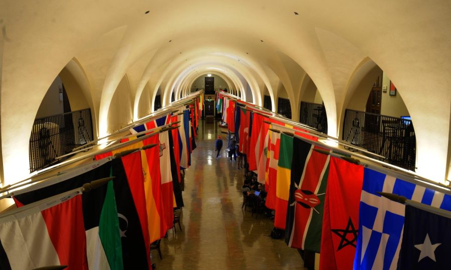 Flags+of+the+world+in+the+Memorial+Union+won+Nov.+21.+Each+flag+signifies+a+nation+represented+within+the+student+and+faculty+body+at+OSU.+