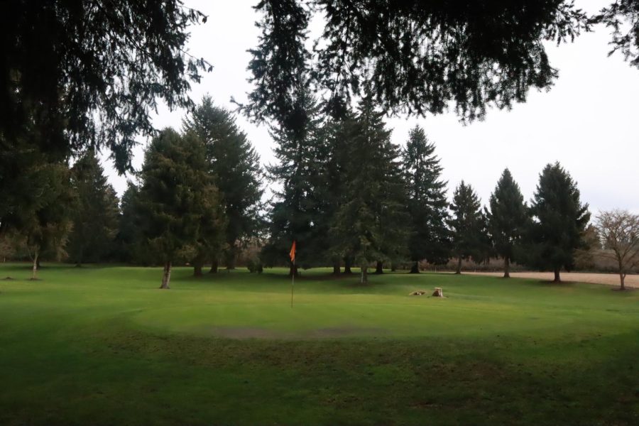 Pictured is the green of the fifth hole of the nine hole course at Golf City Par 3. Oregon State students can easily walk the course without the need of a push/pull cart or drivable golf cart.