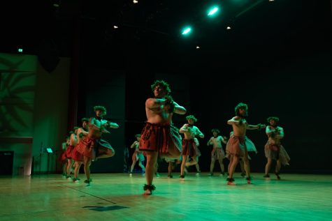 Performers dance at LaSells Stewart Center at Oregon State University on April 29. The event featured traditional dances from Hawai’i.